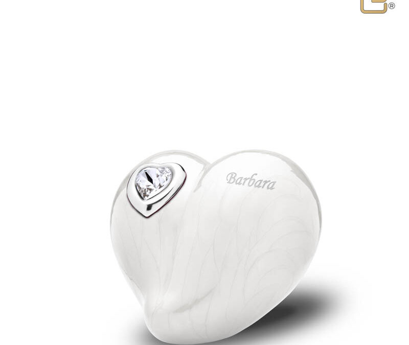 Mini LoveHeart‑urn. Gemarmerd met Swarovski‑accenten – Keuze uit 2 kleuren
